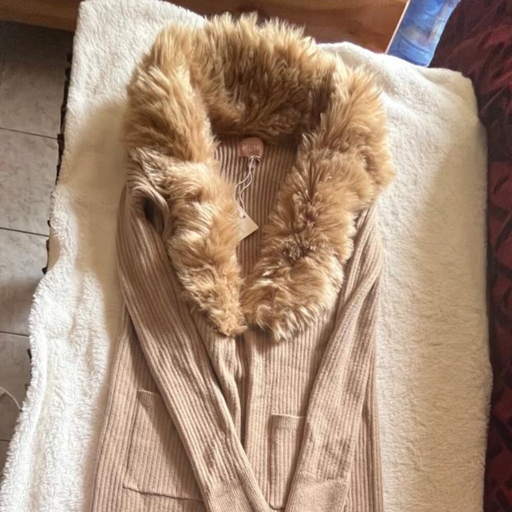 Show Me Your Mumu Lombardi Long Cardigan With Faux Fur Trim NWT